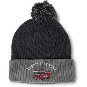 imageSpeedy Pros Pom Pom Beanies for Women Fire Engine Truck A Embroidery Skull Cap Winter Hats for Men Acrylic 1 SizeBlack Grey Personalized Text Here