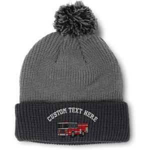imageSpeedy Pros Pom Pom Beanies for Women Fire Engine Truck A Embroidery Skull Cap Winter Hats for Men Acrylic 1 SizeGrey Black Personalized Text Here