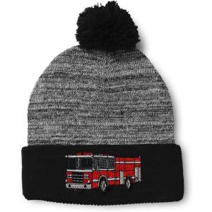 imageSpeedy Pros Pom Pom Beanies for Women Fire Engine Truck A Embroidery Skull Cap Winter Hats for Men Acrylic 1 SizeHeather Gray Black Design Only