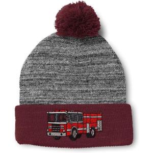 imageSpeedy Pros Pom Pom Beanies for Women Fire Engine Truck A Embroidery Skull Cap Winter Hats for Men Acrylic 1 SizeHeather Gray Burgundy Design Only
