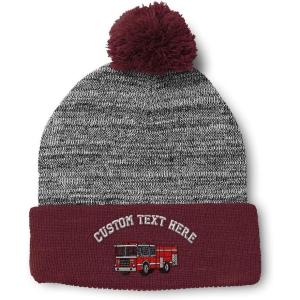 imageSpeedy Pros Pom Pom Beanies for Women Fire Engine Truck A Embroidery Skull Cap Winter Hats for Men Acrylic 1 SizeHeather Gray Burgundy Personalized Text Here