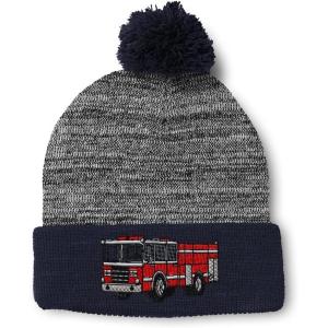 imageSpeedy Pros Pom Pom Beanies for Women Fire Engine Truck A Embroidery Skull Cap Winter Hats for Men Acrylic 1 SizeHeather Gray Navy Design Only