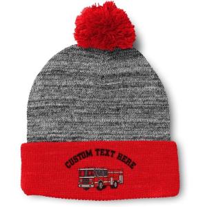 imageSpeedy Pros Pom Pom Beanies for Women Fire Engine Truck A Embroidery Skull Cap Winter Hats for Men Acrylic 1 SizeHeather Gray Red Personalized Text Here