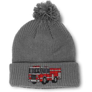 imageSpeedy Pros Pom Pom Beanies for Women Fire Engine Truck A Embroidery Skull Cap Winter Hats for Men Acrylic 1 SizeLight Grey Design Only