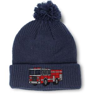 imageSpeedy Pros Pom Pom Beanies for Women Fire Engine Truck A Embroidery Skull Cap Winter Hats for Men Acrylic 1 SizeNavy Design Only