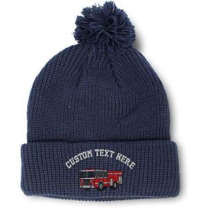 imageSpeedy Pros Pom Pom Beanies for Women Fire Engine Truck A Embroidery Skull Cap Winter Hats for Men Acrylic 1 SizeNavy Personalized Text Here