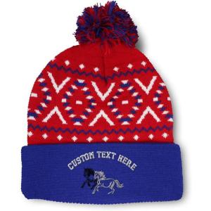 imagePom Pom Beanies for Women Animal Running Horses Embroidery Skull Cap Winter Hats for Men Acrylic 1 SizeAmerican X Personalized Text Here