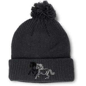 imagePom Pom Beanies for Women Animal Running Horses Embroidery Skull Cap Winter Hats for Men Acrylic 1 SizeBlack Design Only