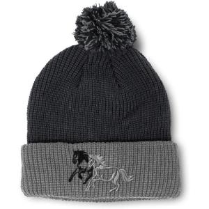 imagePom Pom Beanies for Women Animal Running Horses Embroidery Skull Cap Winter Hats for Men Acrylic 1 SizeBlack Grey Design Only