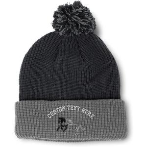 imagePom Pom Beanies for Women Animal Running Horses Embroidery Skull Cap Winter Hats for Men Acrylic 1 SizeBlack Grey Personalized Text Here