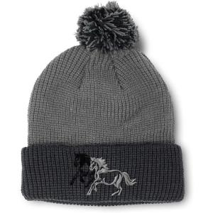 imagePom Pom Beanies for Women Animal Running Horses Embroidery Skull Cap Winter Hats for Men Acrylic 1 SizeGrey Black Design Only