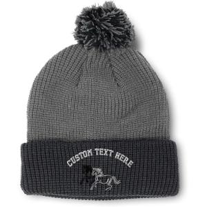 imagePom Pom Beanies for Women Animal Running Horses Embroidery Skull Cap Winter Hats for Men Acrylic 1 SizeGrey Black Personalized Text Here