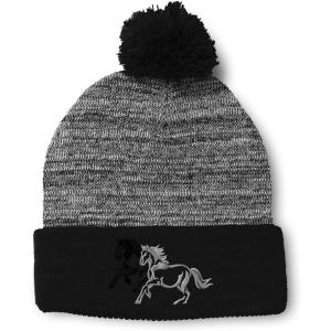 imagePom Pom Beanies for Women Animal Running Horses Embroidery Skull Cap Winter Hats for Men Acrylic 1 SizeHeather Gray Black Design Only