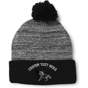 imagePom Pom Beanies for Women Animal Running Horses Embroidery Skull Cap Winter Hats for Men Acrylic 1 SizeHeather Gray Black Personalized Text Here