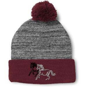 imagePom Pom Beanies for Women Animal Running Horses Embroidery Skull Cap Winter Hats for Men Acrylic 1 SizeHeather Gray Burgundy Design Only