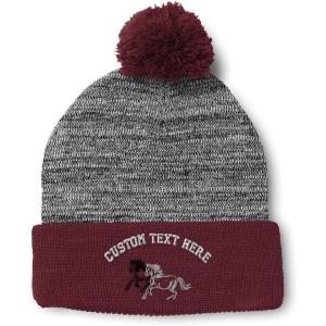 imagePom Pom Beanies for Women Animal Running Horses Embroidery Skull Cap Winter Hats for Men Acrylic 1 SizeHeather Gray Burgundy Personalized Text Here