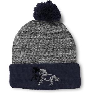 imagePom Pom Beanies for Women Animal Running Horses Embroidery Skull Cap Winter Hats for Men Acrylic 1 SizeHeather Gray Navy Design Only