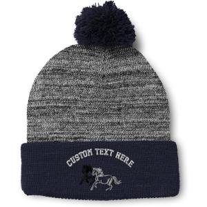 imagePom Pom Beanies for Women Animal Running Horses Embroidery Skull Cap Winter Hats for Men Acrylic 1 SizeHeather Gray Navy Personalized Text Here