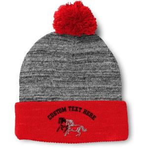 imagePom Pom Beanies for Women Animal Running Horses Embroidery Skull Cap Winter Hats for Men Acrylic 1 SizeHeather Gray Red Personalized Text Here