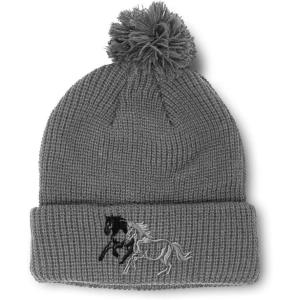 imagePom Pom Beanies for Women Animal Running Horses Embroidery Skull Cap Winter Hats for Men Acrylic 1 SizeLight Grey Design Only