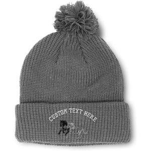 imagePom Pom Beanies for Women Animal Running Horses Embroidery Skull Cap Winter Hats for Men Acrylic 1 SizeLight Grey Personalized Text Here
