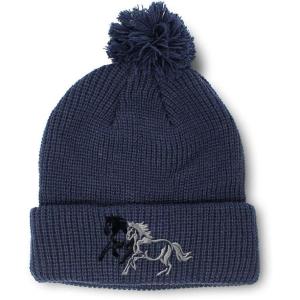 imagePom Pom Beanies for Women Animal Running Horses Embroidery Skull Cap Winter Hats for Men Acrylic 1 SizeNavy Design Only