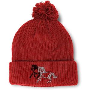 imagePom Pom Beanies for Women Animal Running Horses Embroidery Skull Cap Winter Hats for Men Acrylic 1 SizeRed Design Only