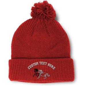 imagePom Pom Beanies for Women Animal Running Horses Embroidery Skull Cap Winter Hats for Men Acrylic 1 SizeRed Personalized Text Here