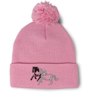imagePom Pom Beanies for Women Animal Running Horses Embroidery Skull Cap Winter Hats for Men Acrylic 1 SizeSoft Pink Design Only