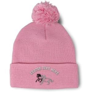 imagePom Pom Beanies for Women Animal Running Horses Embroidery Skull Cap Winter Hats for Men Acrylic 1 SizeSoft Pink Personalized Text Here