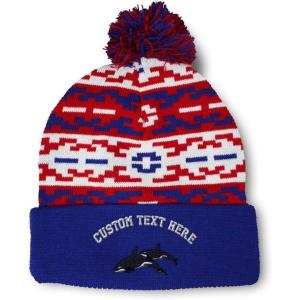 imagePom Pom Beanies for Women Killer Whales Embroidery Skull Cap Winter Hats for Men Acrylic 1 SizeAmerican Pixel Personalized Text Here