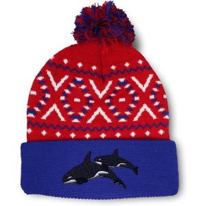 imagePom Pom Beanies for Women Killer Whales Embroidery Skull Cap Winter Hats for Men Acrylic 1 SizeAmerican X Design Only