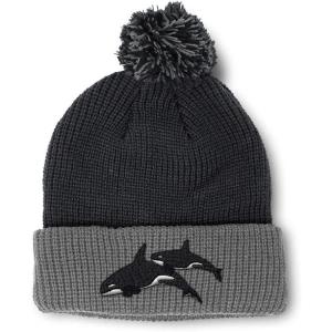 imagePom Pom Beanies for Women Killer Whales Embroidery Skull Cap Winter Hats for Men Acrylic 1 SizeBlack Grey Design Only
