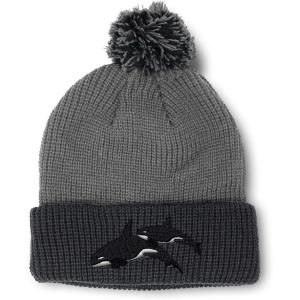 imagePom Pom Beanies for Women Killer Whales Embroidery Skull Cap Winter Hats for Men Acrylic 1 SizeGrey Black Design Only