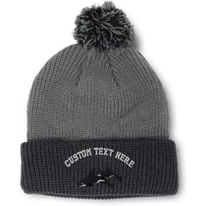 imagePom Pom Beanies for Women Killer Whales Embroidery Skull Cap Winter Hats for Men Acrylic 1 SizeGrey Black Personalized Text Here