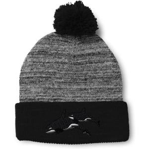 imagePom Pom Beanies for Women Killer Whales Embroidery Skull Cap Winter Hats for Men Acrylic 1 SizeHeather Gray Black Design Only