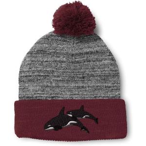 imagePom Pom Beanies for Women Killer Whales Embroidery Skull Cap Winter Hats for Men Acrylic 1 SizeHeather Gray Burgundy Design Only