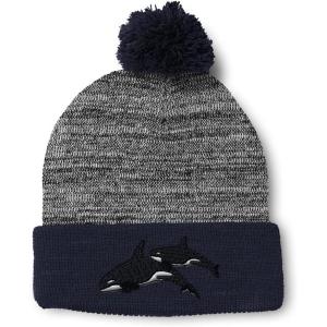 imagePom Pom Beanies for Women Killer Whales Embroidery Skull Cap Winter Hats for Men Acrylic 1 SizeHeather Gray Navy Design Only