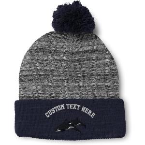 imagePom Pom Beanies for Women Killer Whales Embroidery Skull Cap Winter Hats for Men Acrylic 1 SizeHeather Gray Navy Personalized Text Here