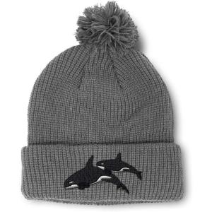 imagePom Pom Beanies for Women Killer Whales Embroidery Skull Cap Winter Hats for Men Acrylic 1 SizeLight Grey Design Only