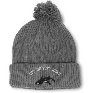 imagePom Pom Beanies for Women Killer Whales Embroidery Skull Cap Winter Hats for Men Acrylic 1 SizeLight Grey Personalized Text Here