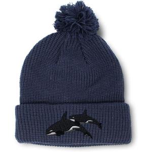 imagePom Pom Beanies for Women Killer Whales Embroidery Skull Cap Winter Hats for Men Acrylic 1 SizeNavy Design Only