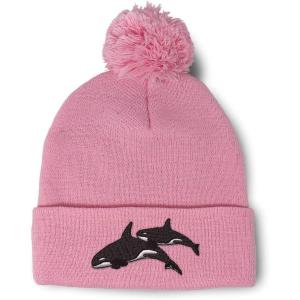 imagePom Pom Beanies for Women Killer Whales Embroidery Skull Cap Winter Hats for Men Acrylic 1 SizeSoft Pink Design Only