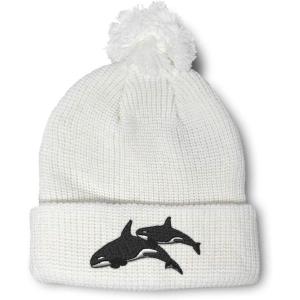 imagePom Pom Beanies for Women Killer Whales Embroidery Skull Cap Winter Hats for Men Acrylic 1 SizeWhite Design Only