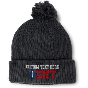 imageSpeedy Pros Pom Pom Beanies for Women EMT Paramedic Embroidery Skull Cap Paramedic Winter Hats for Men Acrylic 1 SizeBlack Personalized Text Here