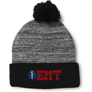 imageSpeedy Pros Pom Pom Beanies for Women EMT Paramedic Embroidery Skull Cap Paramedic Winter Hats for Men Acrylic 1 SizeHeather Gray Black Design Only