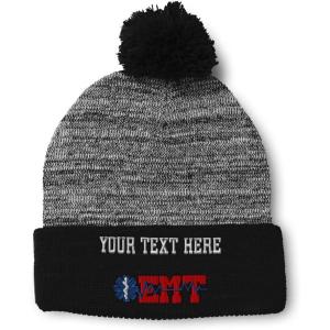 imageSpeedy Pros Pom Pom Beanies for Women EMT Paramedic Embroidery Skull Cap Paramedic Winter Hats for Men Acrylic 1 SizeHeather Gray Black Personalized Text Here