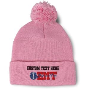 imageSpeedy Pros Pom Pom Beanies for Women EMT Paramedic Embroidery Skull Cap Paramedic Winter Hats for Men Acrylic 1 SizeSoft Pink Personalized Text Here