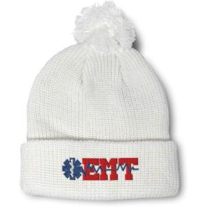 imageSpeedy Pros Pom Pom Beanies for Women EMT Paramedic Embroidery Skull Cap Paramedic Winter Hats for Men Acrylic 1 SizeWhite Design Only