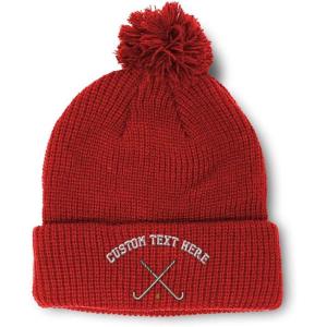 imageSpeedy Pros Pom Pom Beanies for Women Field Hockey Sport A Embroidery Skull Cap Winter Hats for Men Acrylic 1 SizeRed Personalized Text Here